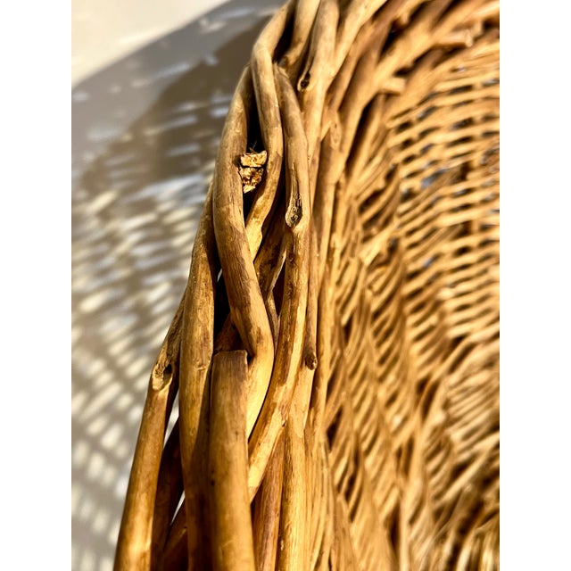 Antique French Provincial Handwoven Wicker Gathering or Laundry Basket 29” Wide For Sale - Image 11 of 16