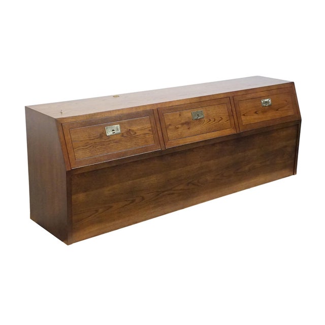 Henredon Henredon Furniture Scene One Solid Walnut Italian Campaign Style King Size Storage Headboard 9100-12a For Sale - Image 4 of 14