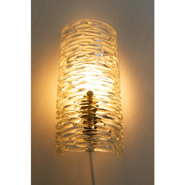 Mid-Century Modern Swedish Glass and Brass Sconce by Carl Fagerlund for Orrefors, 1960s For Sale - Image 14 of 17