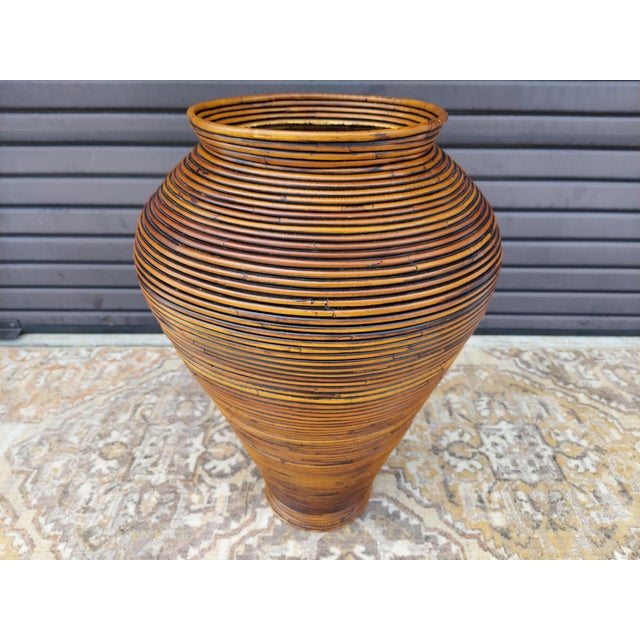 Vintage Italian Gabriela Crespi Style Pencil Reed Rattan Floor Vase - Very Good Gently Used Condition - Measures 19 1/2"...