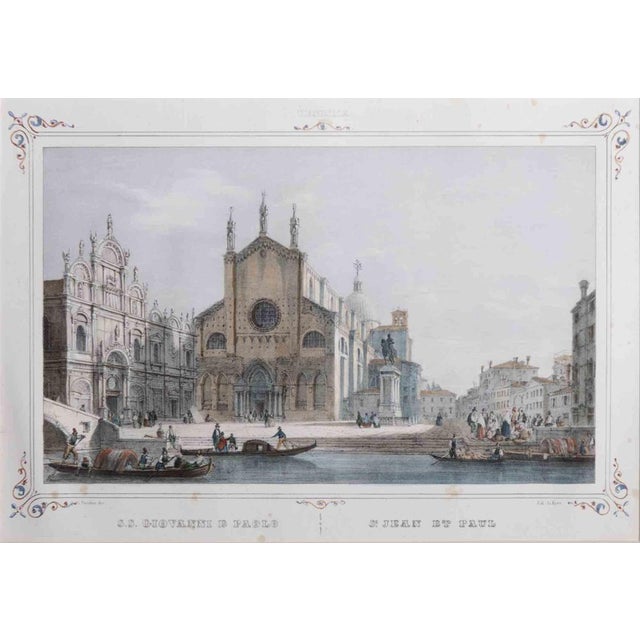 Giuseppe Kier, Venice, St. John and Paul Church, Lithograph, 19th Century, Framed For Sale - Image 3 of 3