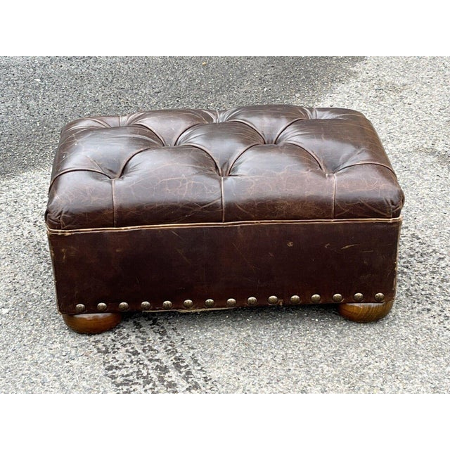 Foot Stool in Brown Leather For Sale - Image 9 of 14