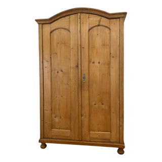Vintage European Pine Armoire Cabinet – New Interior Shelving, Ball Feet For Sale
