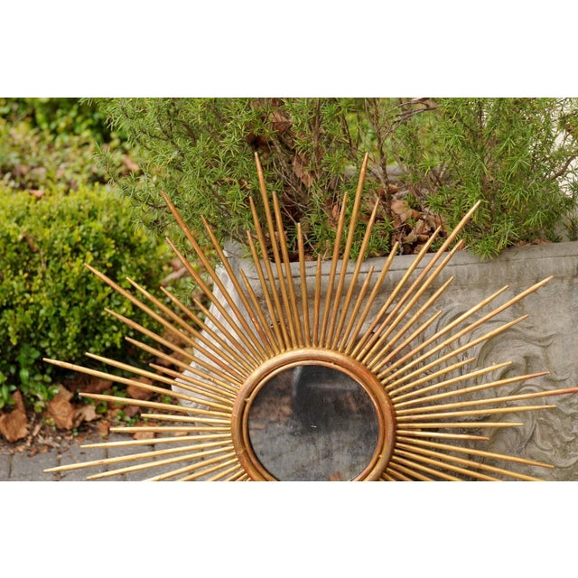 Vintage French Gilt Metal Sunburst Flush Mount Light Fixture from the 1950s For Sale In Atlanta - Image 6 of 11