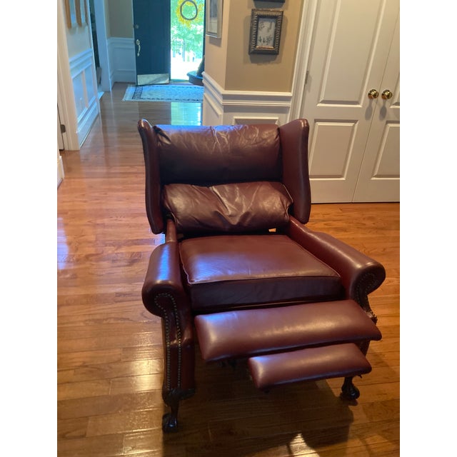 American 1990s Craftwork Guild Burgundy Leather Wingback Armchair With Nailhead Trim For Sale - Image 3 of 10