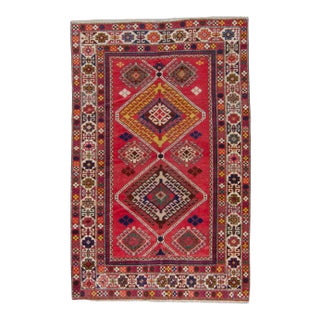 1910 Antique Caucasian Kuba Medallion Geometric Wool Hand-Knotted Rugs - 4'6" X 7' For Sale