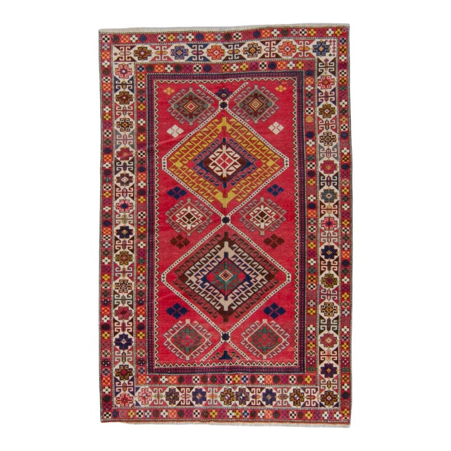 1910 Antique Caucasian Kuba Medallion Geometric Wool Hand-Knotted Rugs - 4'6" X 7' For Sale