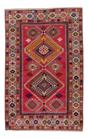 1910 Antique Caucasian Kuba Medallion Geometric Wool Hand-Knotted Rugs - 4'6" X 7'