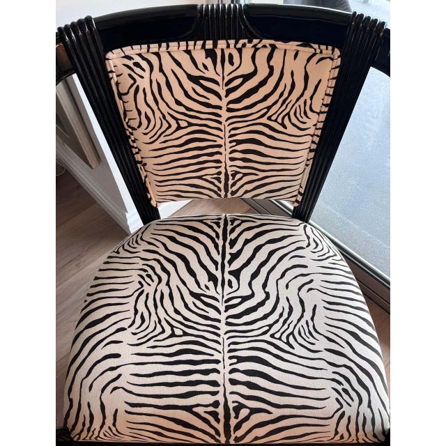 Black Glossy and Cotton Velvet Zebra Armchairs- A Pair For Sale - Image 9 of 11