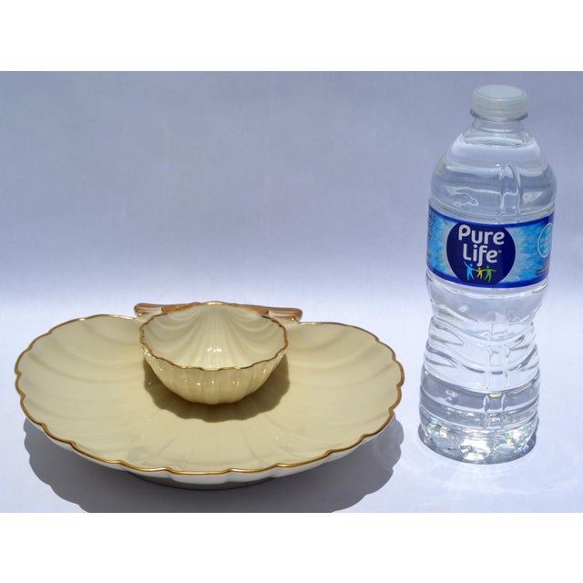 Beige Vintage Lenox Aegean Collection Gold Trim Shell Chip & Dip Serving Dish For Sale - Image 8 of 12