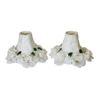 1960s Silk White Roses Lamp Shades - a Pair For Sale