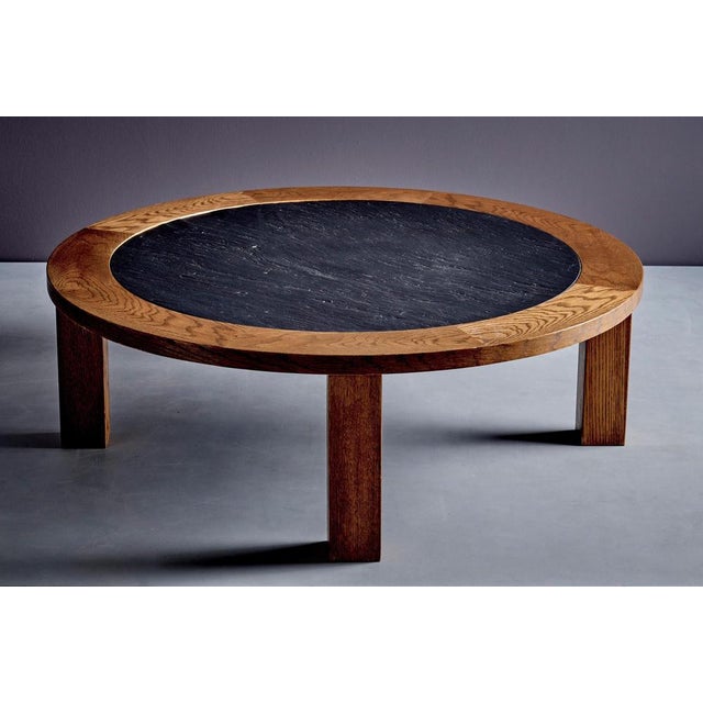 Oak Coffee Table with Dark Slate Top, 1970s For Sale - Image 8 of 11