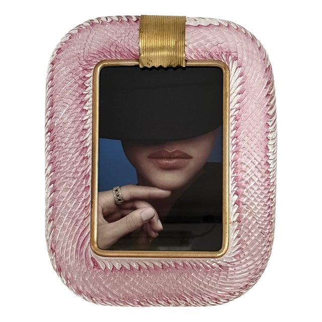 Italian Murano Twist Glass Picture Frame in Pink from Barovier & Toso, 1990s For Sale