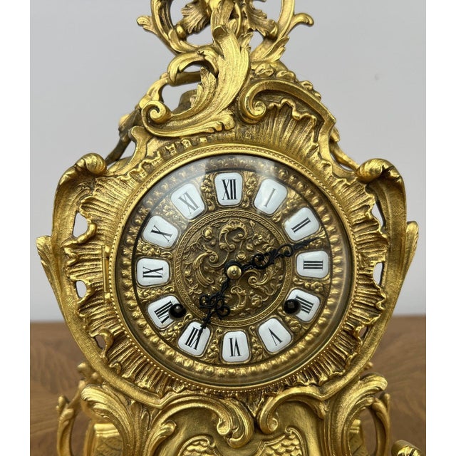 Vintage Rococo Mantel Clock in Brass For Sale - Image 4 of 14