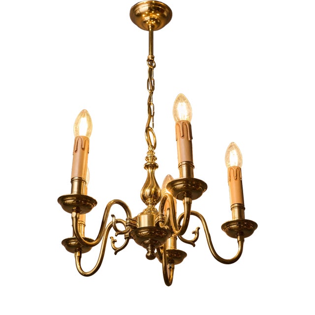 Vintage Brass Five-Arm Chandelier For Sale