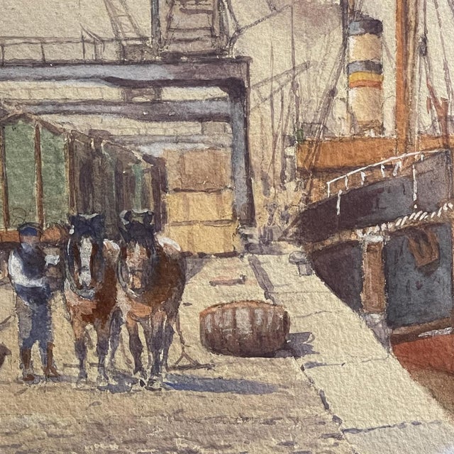 Emile Lhernault, Dock in Brussels, Watercolour, 1910s For Sale - Image 5 of 13