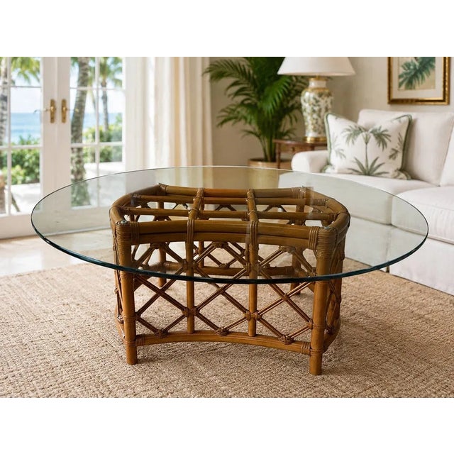 Coastal 1970s McGuire Rattan Glass Top Coastal Coffee Table 48" For Sale - Image 3 of 4
