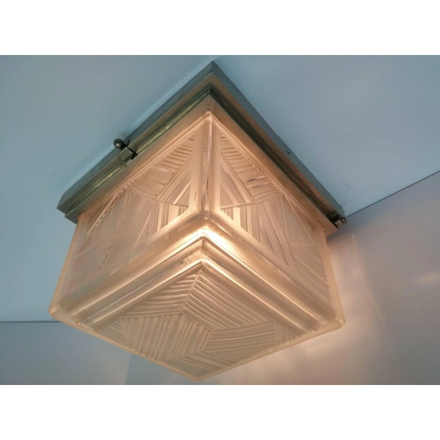 Metal French Art Deco Flush Mount Signed by Sabino For Sale - Image 7 of 8