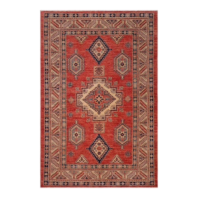 Rustic Super Kazak Rust/Beige Wool Rug - 5'4'' X 7'7'' For Sale