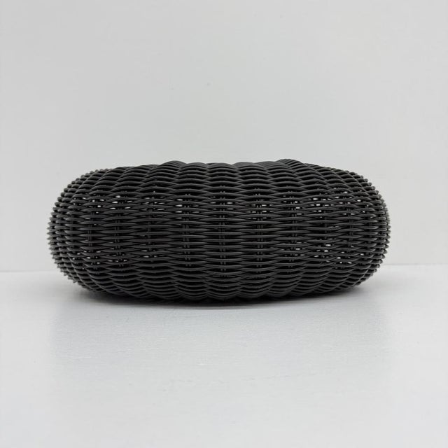 Metal Vintage Round Black Woven Plastic Ottoman from Ikea, 1980s For Sale - Image 7 of 18