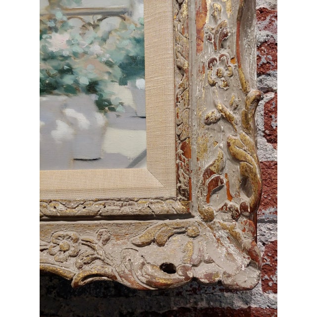 Textile Andre Gisson -Young Woman Near the Fountain at the Park-Oil Painting For Sale - Image 7 of 11