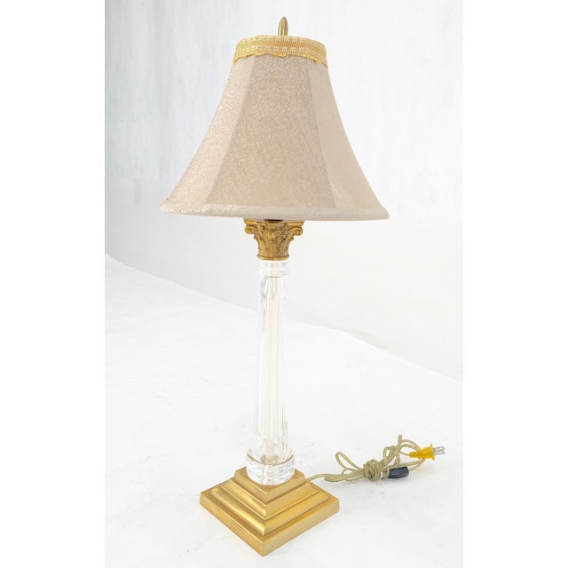 Traditional 960'sPair of Crystal & Square Brass Bases Ornate Shades 25" Tall Table Lamps For Sale - Image 3 of 15