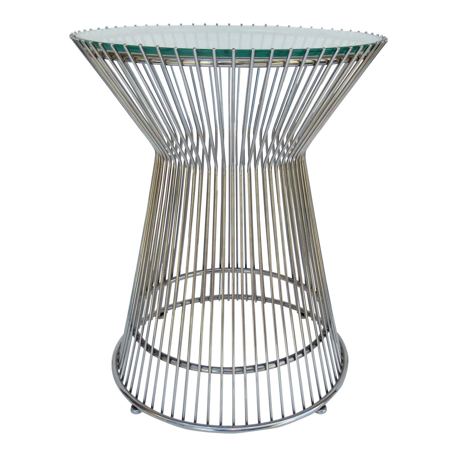 Warren PlatnerStyle Polished Steel & Glass Round Accent, Side Table