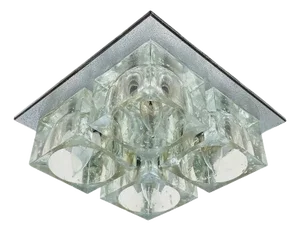 1960s Flush Mount Chrome & Murano Glass Ceiling Light by Gaetano Sciolari for Lightolier