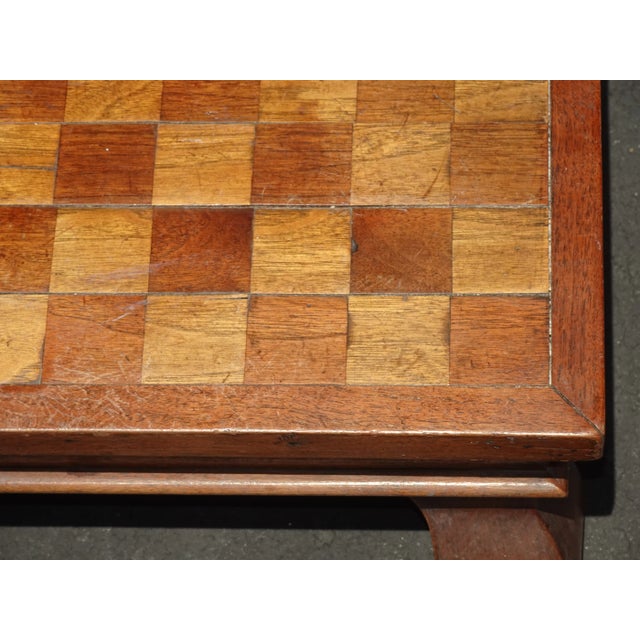 Vintage French Country Oak Checkered Brown Footstool For Sale - Image 9 of 12