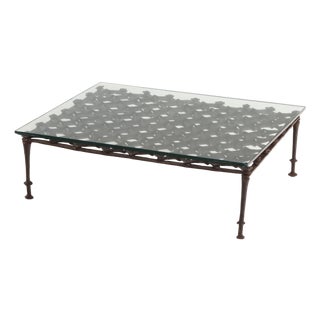 French Brutalist Style Glass-Top Wrought Iron Coffee Table, C. 1960 For Sale