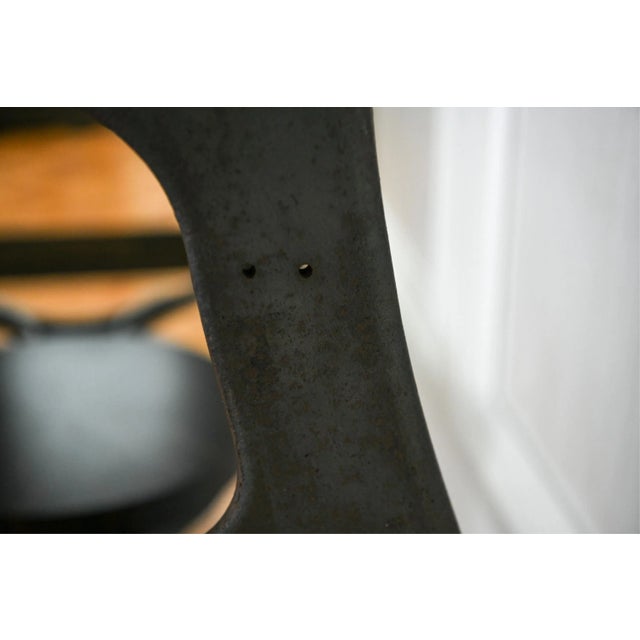 Industrial Trestle Console Table With Macassar Ebony Top and Antique Lathe Base For Sale - Image 9 of 11