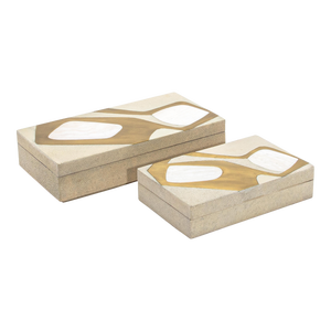 Set of 2 Rectangular Boxes in Antique Shagreen With Shell and Brass Insert by R&y Augousti
