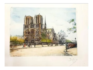 Dufza, Paris Notre Dame, Hand Signed Etching, 1940s