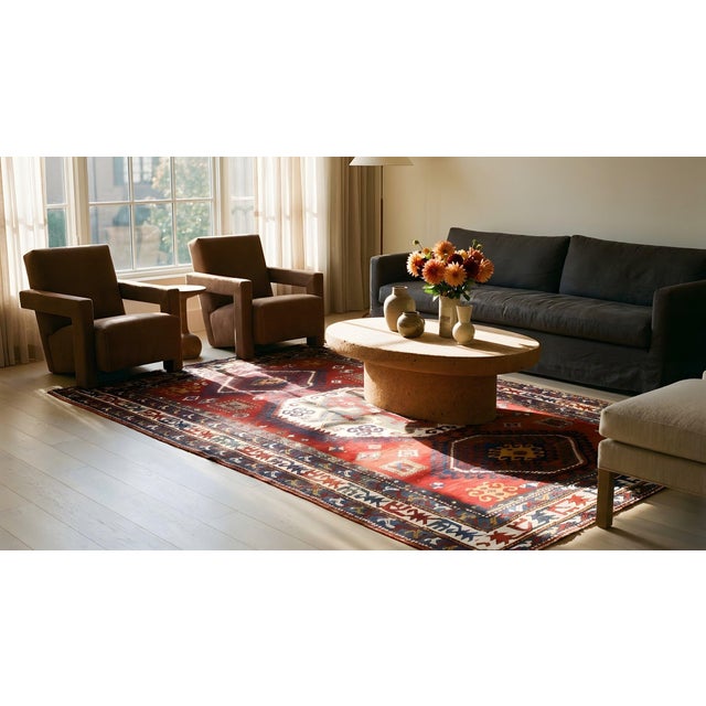 Striking Jewel-Toned Lori Pambak Kazak Rug on Red Background Color With Medallion Pattern For Sale - Image 11 of 12