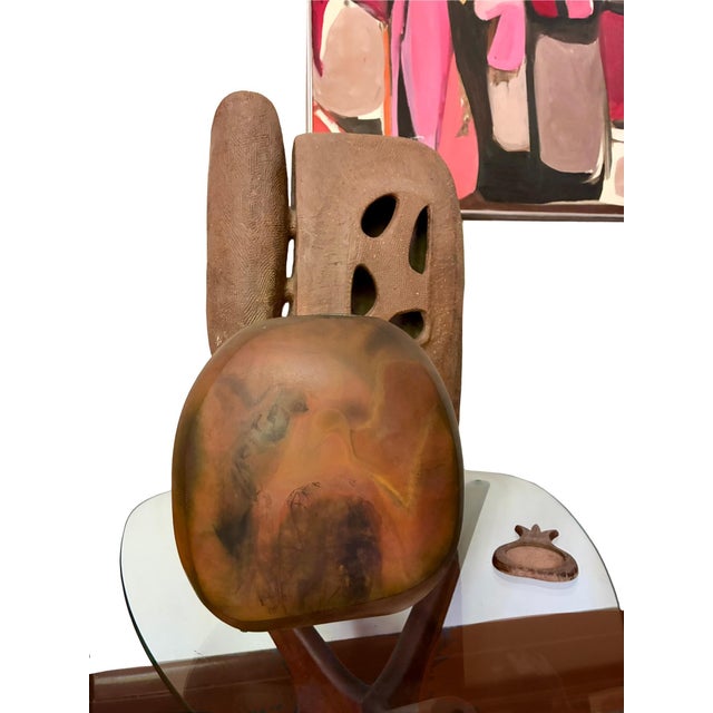 Tony Evans Signed Limited Edition Tony Evans Raku Brown Art Studio Pottery Vase / 1980s Monumental Ceramic Decorative Vessel For Sale - Image 4 of 15