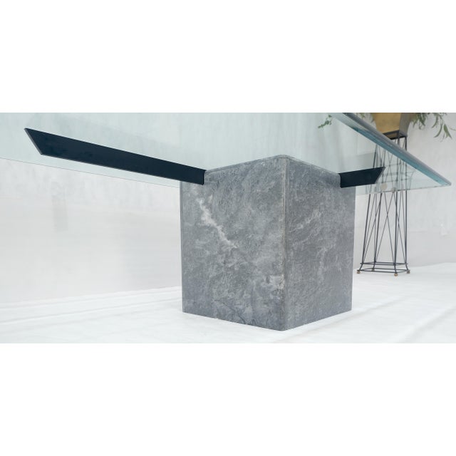 1970s Grey Italian Marble Cube Shape Base 30x50 Rectangle Glass Top Coffee Table CLEAN For Sale - Image 5 of 12