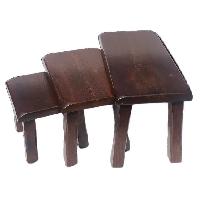 Dutch Brutalist Oak Nesting Tables, 1970s, Set of 3 For Sale