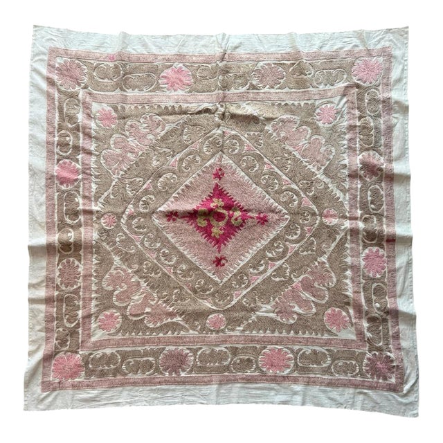 Suzani Wall Tapestry — Neutral Tan Uzbek Tablecloth For Sale
