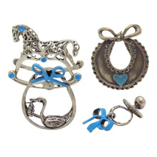 4 X Vintage Italian Handmade Genuine Silver Newborn Dollhouse Miniature Collection, Made in Tuscany For Sale