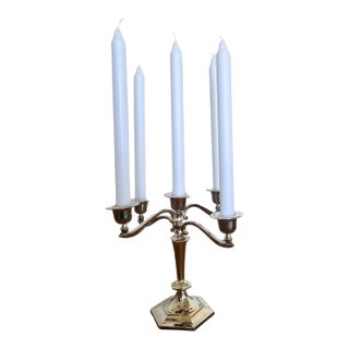 French Art Deco Silver-Plated 5-Light Candelabra, Circa 1920 For Sale
