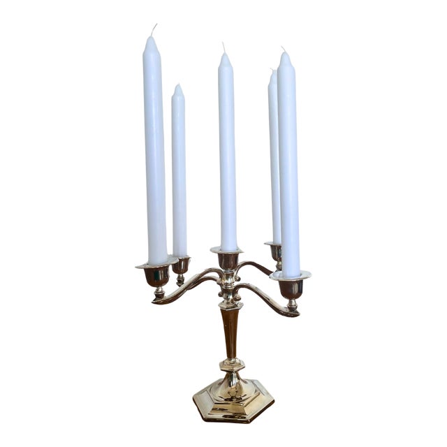 French Art Deco Silver-Plated 5-Light Candelabra, Circa 1920 For Sale