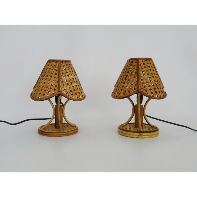 Vintage Bamboo and Rattan Lamps with Caning, 1950s, Set of 2 For Sale - Image 8 of 8