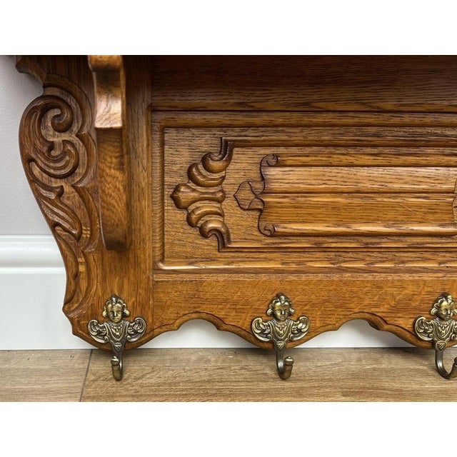 Vintage French Oak Wall Mounted Coat Rack For Sale - Image 4 of 8