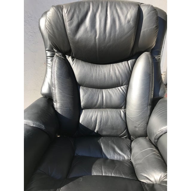 Lane Angelo Leather Black Leather Ergonomic Recliner & Ottoman Chairish