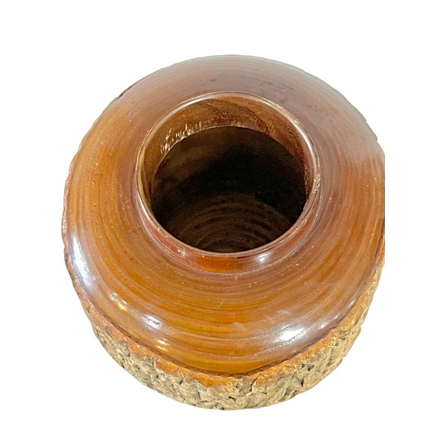 Vintage Japanese Treen Tea Caddy Carved Wood Bark For Sale - Image 6 of 7