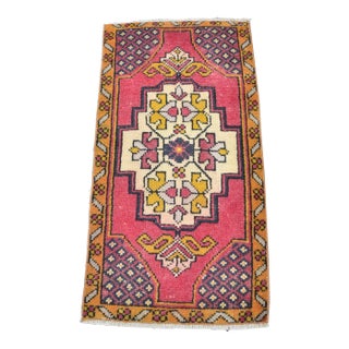 1960s Red Oushak Small Tukish Rug For Sale