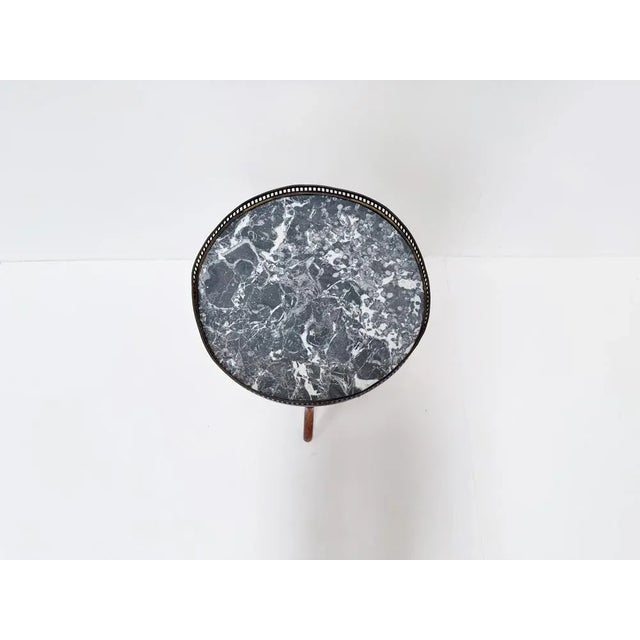 Wood Antique Pedestal Side Table with Marble Top and Brass Gallery, Early 20th Century For Sale - Image 7 of 11