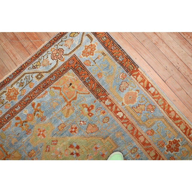 Early 20th Century Zabihi Collection Persian Apple Green Sky Blue Accent Size Rug - 4'9" x 7' For Sale In New York - Image 6 of 9