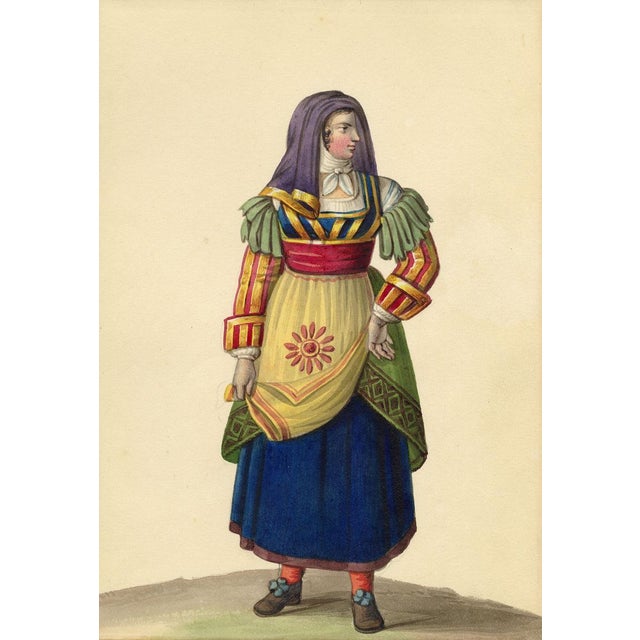 An original c.1820s watercolour painting – Michela de Vito, Costume di Masciuni, Province of Abruzzo in the Kingdom of...
