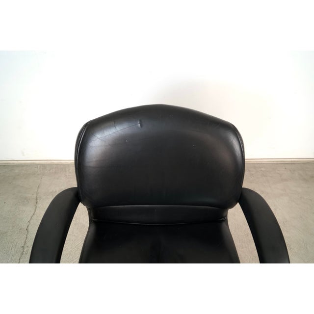 1990's Postmodern Steelcase Black Leather Office Desk Chair